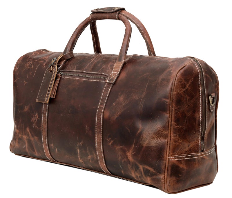 cuero حقيبة دفل جلدية بطول 24 بوصة للرجال والنساء حقيبة سفر كبيرة لحملها في الطائرة، حقيبة رياضية لرحلات نهاية الأسبوع - Image 4